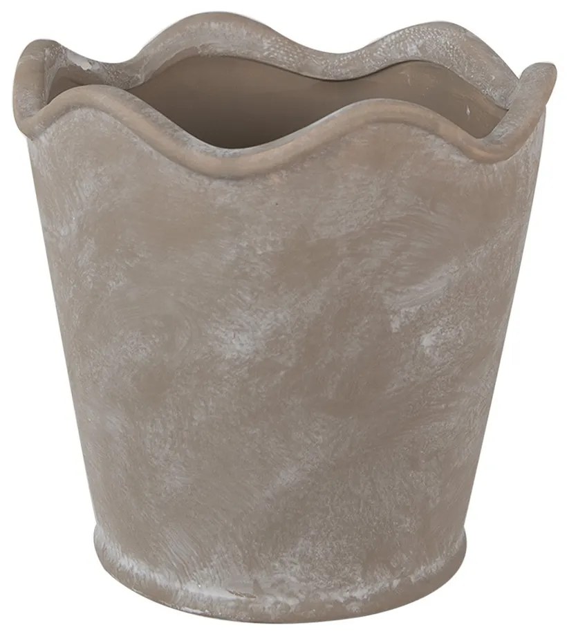 Šedý keramický kvetináč s vlnitým okrajom - Ø 19*18 cm