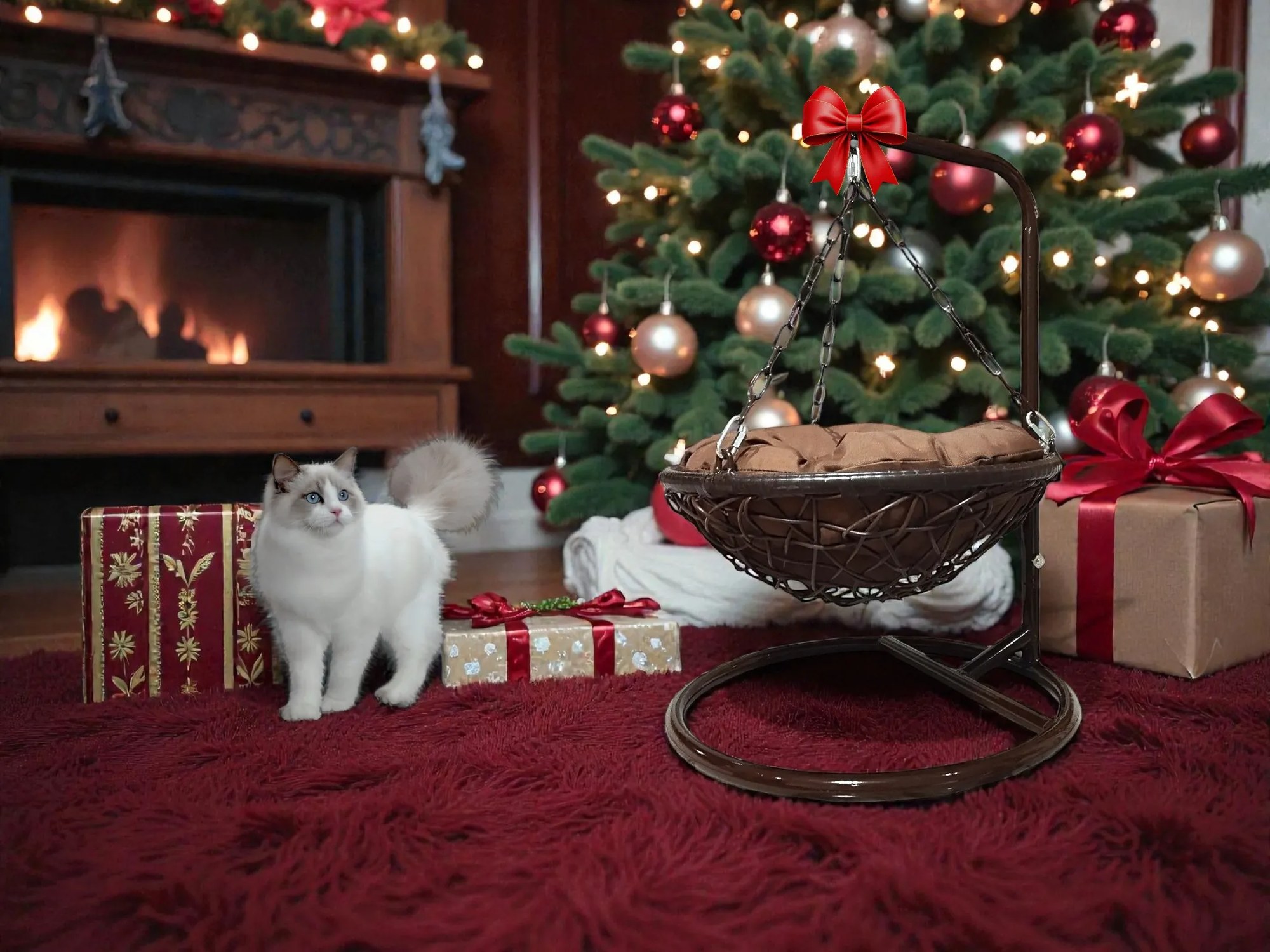 Závesné hojdacie kreslo pre mačky LILY - hnedé