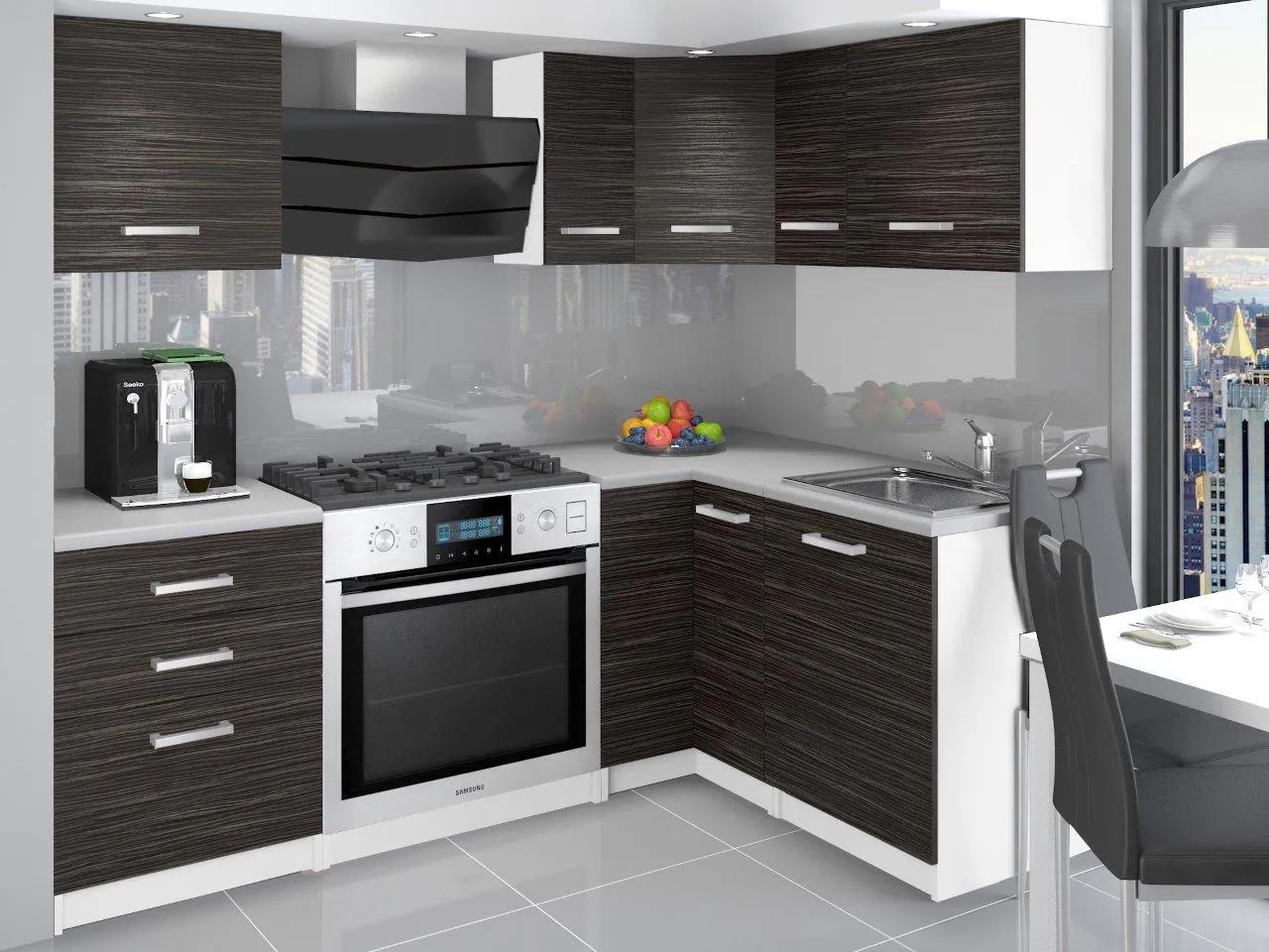 Kuchynská linka Belini 300 cm eben kráľovský s pracovnou doskou Jowisz TOR JOWISZ/3/WT/HK/0/P