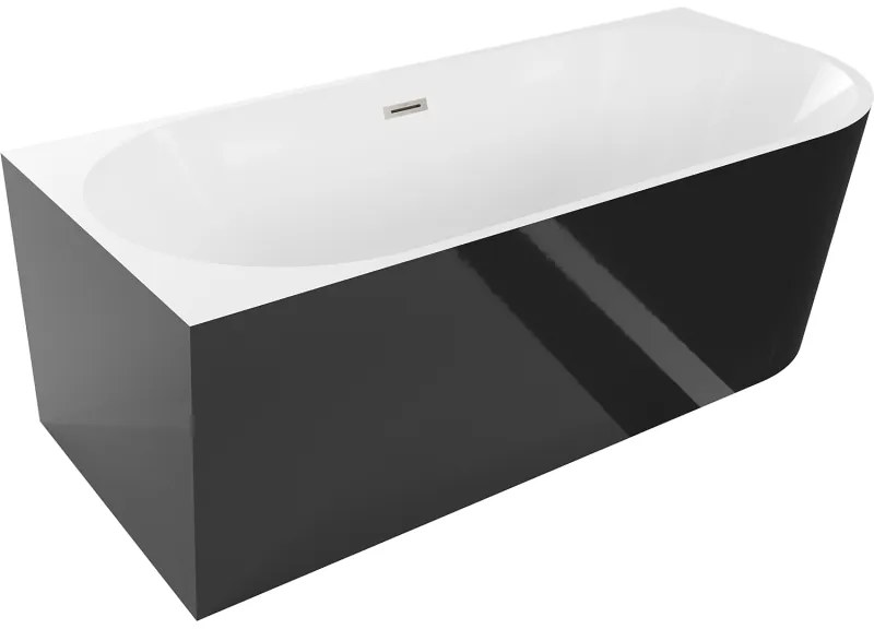 Mexen Mia, voľne stojaca rohová vaňa, lavá, 150 x 75 cm, biela-čierna, brúsená oceľ prepad, 52691507575L-97