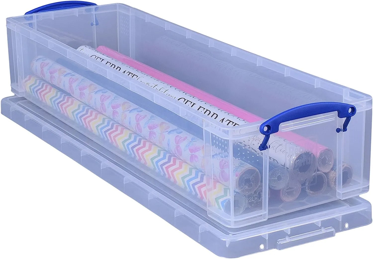 Robustný plastový box na baliace papiere a iné potreby, transparentný, 80x26x16 cm Manutan