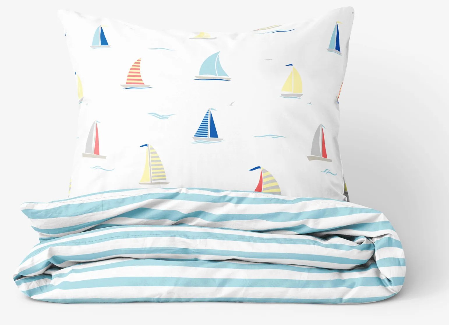 Goldea bavlnené posteľné obliečky - plachetnice s modrými prúžkami 140 x 200 a 70 x 90 cm