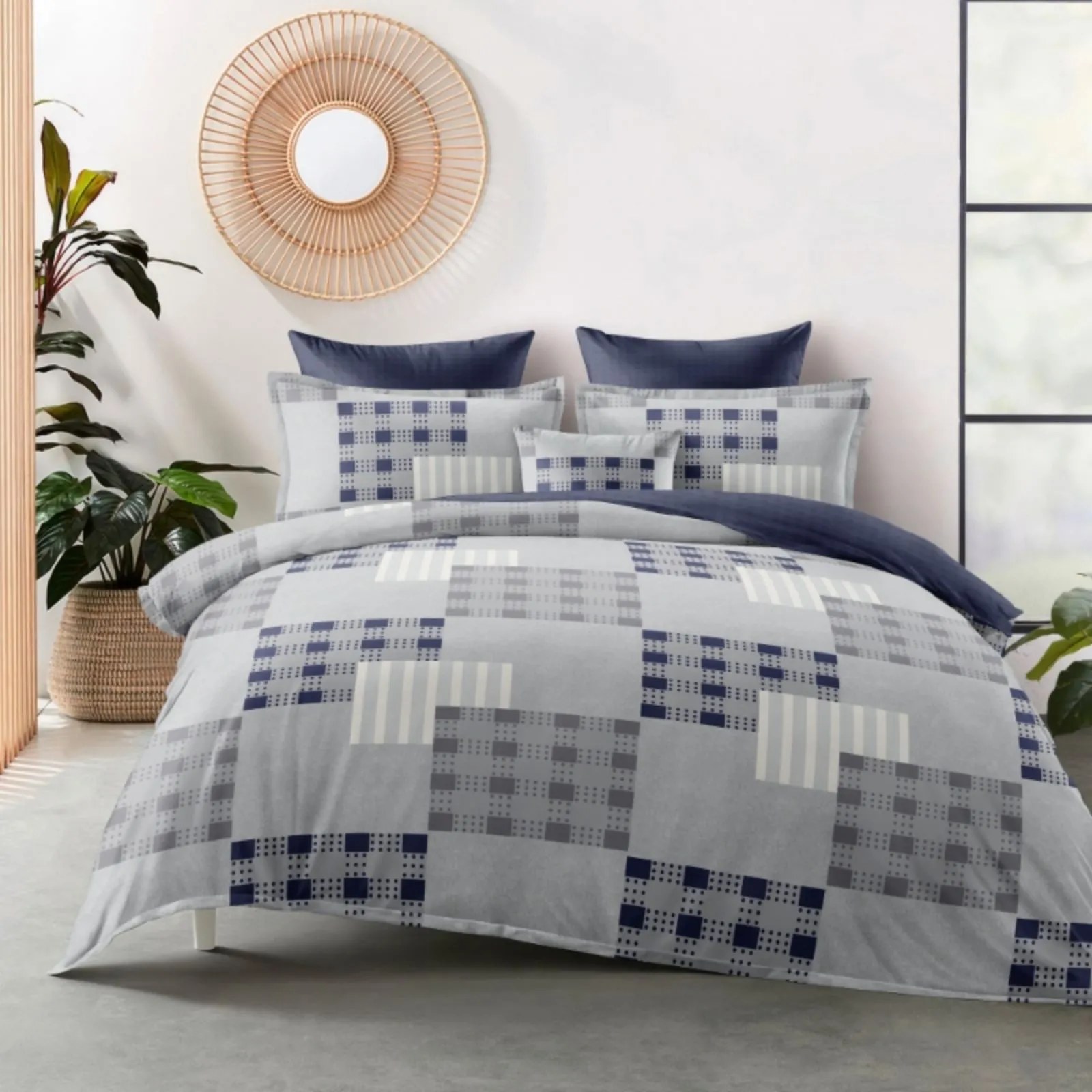 3 dielne Flanelové obliečky polycotton Karo 200x140cm+90x70cm TiaHome