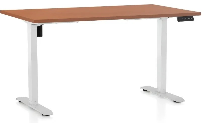 Výškovo nastaviteľný stôl OfficeTech B, 120 x 80 cm, biela podnož, čerešňa