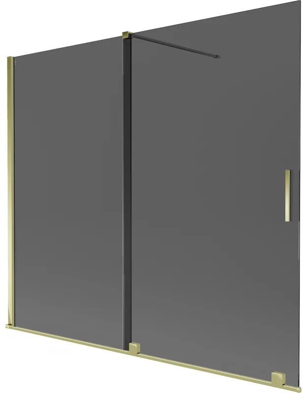 Mexen Velar, 2-krídlová posuvná vaňová zástena 180 x 150 cm, 8mm šedé sklo, zlatá lesklá, 896-180-000-41-50