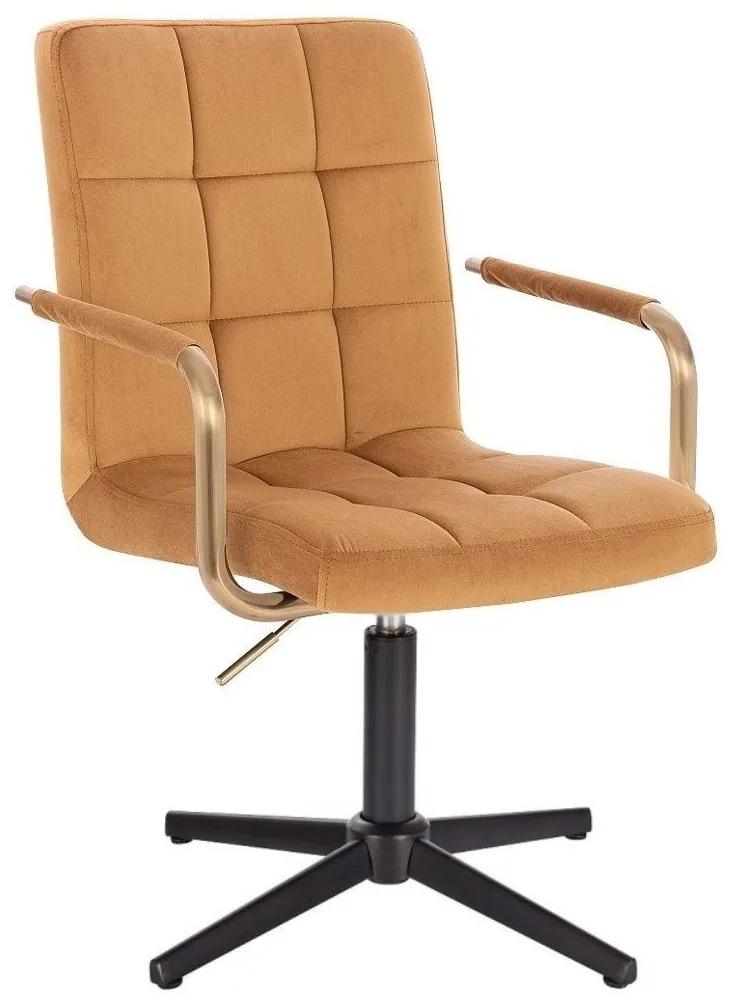 LuxuryForm DESIGN Stolička VERONA GOLD VELUR na čiernom kríži - medová