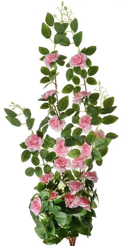 Zelená umelá vetvička ruže s ružovými kvetmi - 25*15*87 cm