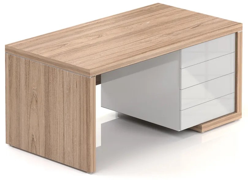 Stôl Lineart 160 x 85 cm + pravý kontajner, brest svetlý / biela