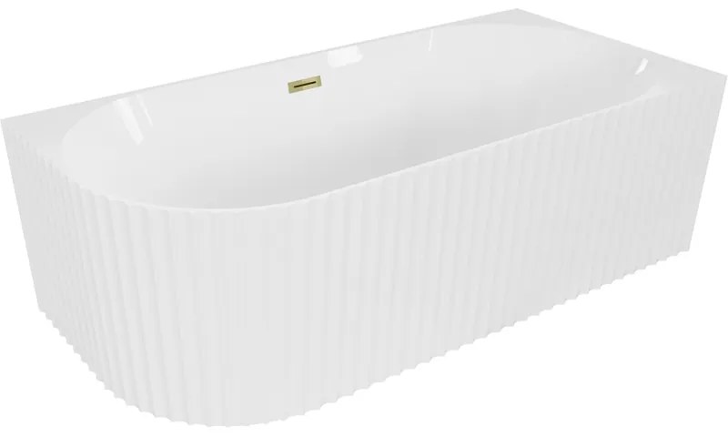 Mexen Gia, voľne stojaca rohová vaňa, drážkovaná, pravá, 150 x 75 cm, biela lesklá, zlatý lesklý prepad, 52701507500P-50