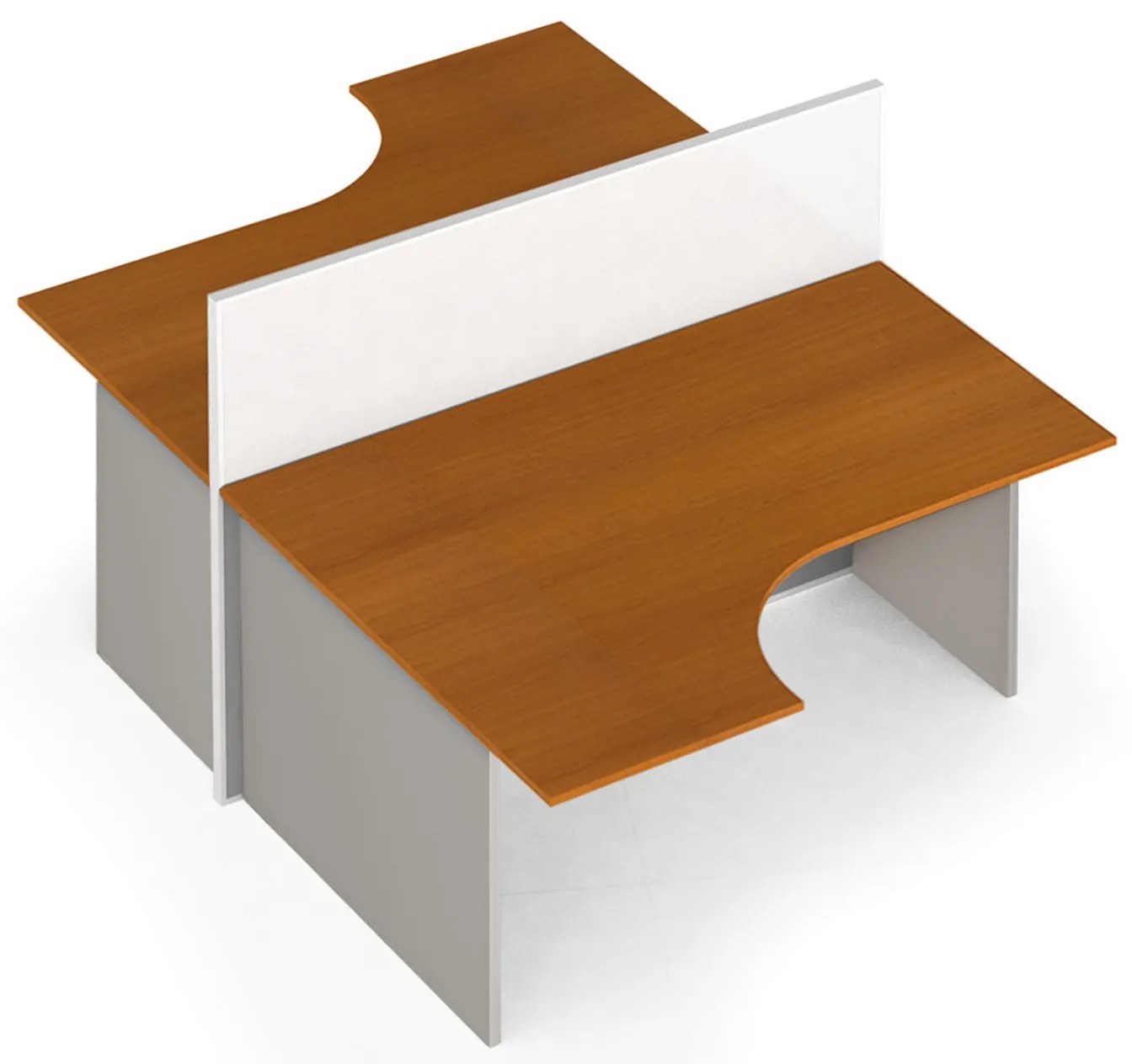 Rohový kancelársky stôl PRIMO s paravánom, magnetická tabuľa, 2 miesta, sivá/čerešňa