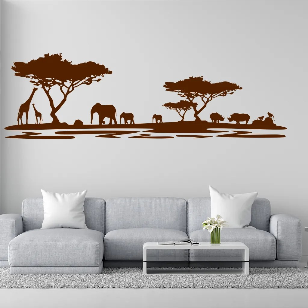 Veselá Stena Samolepka na stenu na stenu Africké safari Farba: hnedá, Veľkosť: 80 x 26 cm
