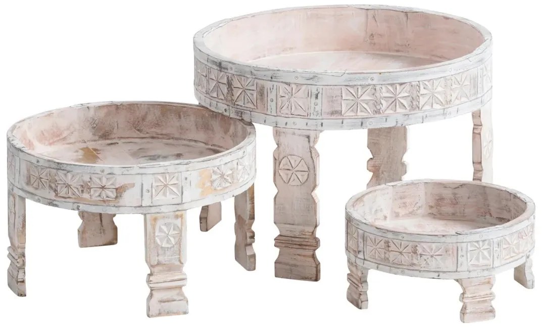 furniture-nabytek.cz - Sada 3 masívnych odkladacích stolíkov Chakki z mangového dreva, biela