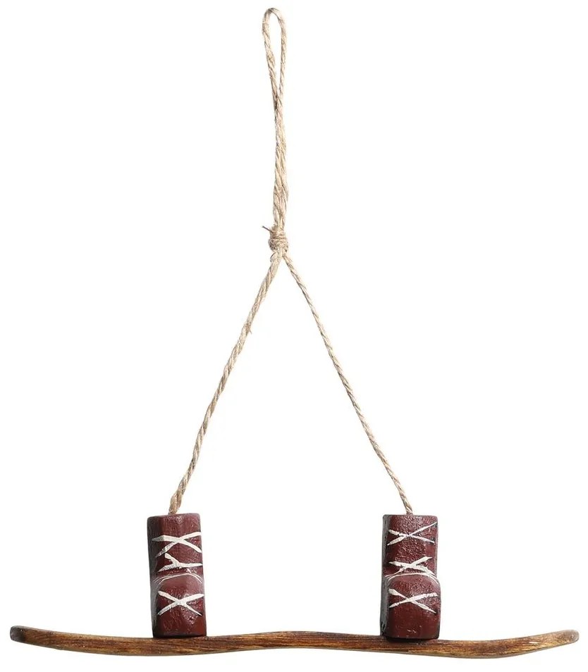 Hnedo-višňová vianočná ozdoba vintage snowboard - 5*3*17 cm