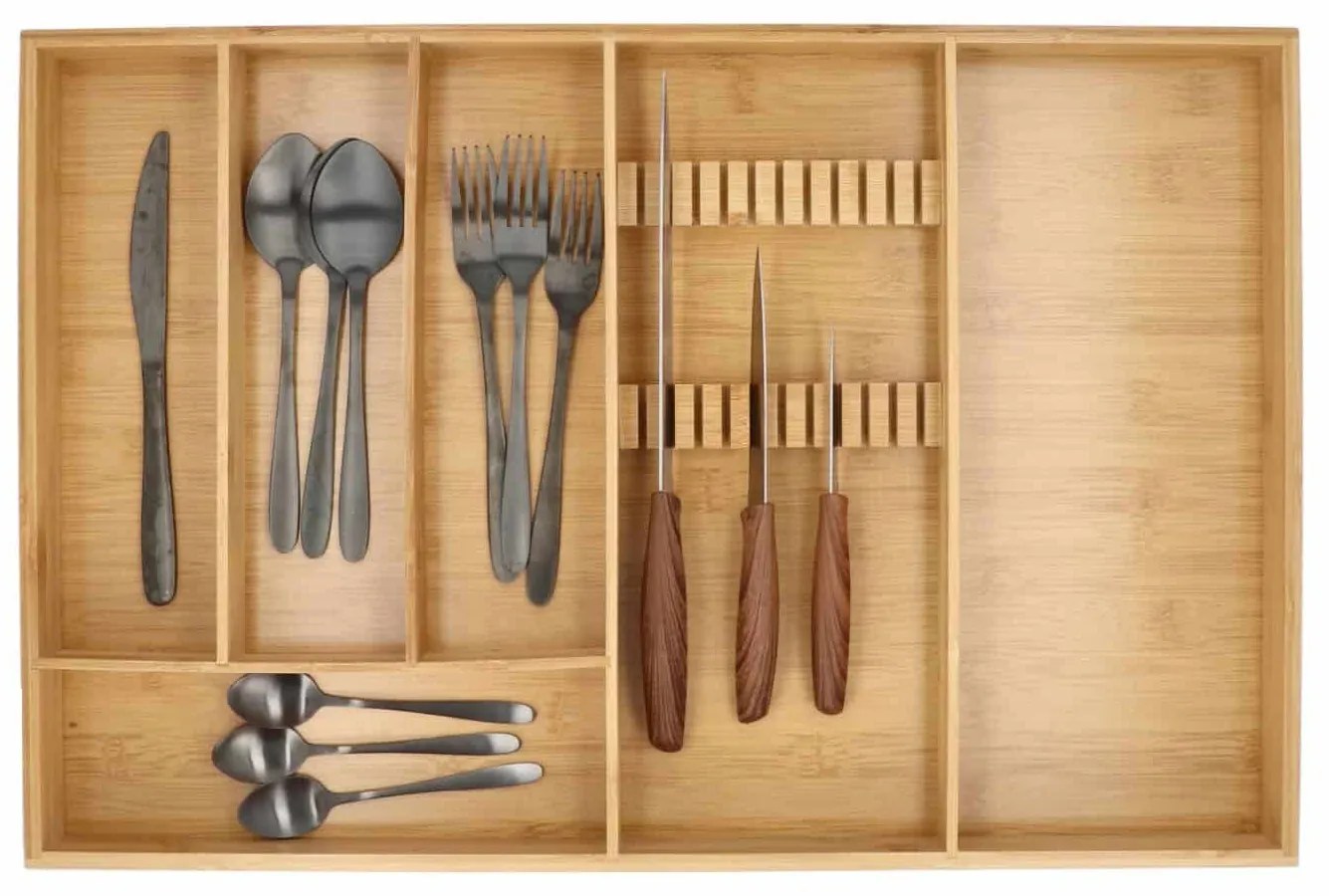 Organizér na príbory, bambusový príborník s priestorom na nože TIROIR, 58 x 38 cm