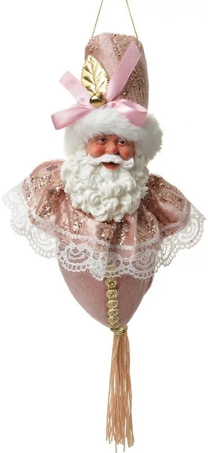 Ružová závesná dekorácia Santa so ozdobným oblekom - 8*8*35 cm