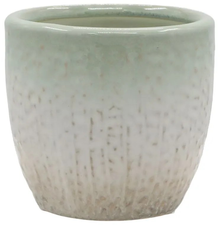 Béžovo-tyrkysový obal na kvetináč so vzorom Fayence - Ø 12*11 cm