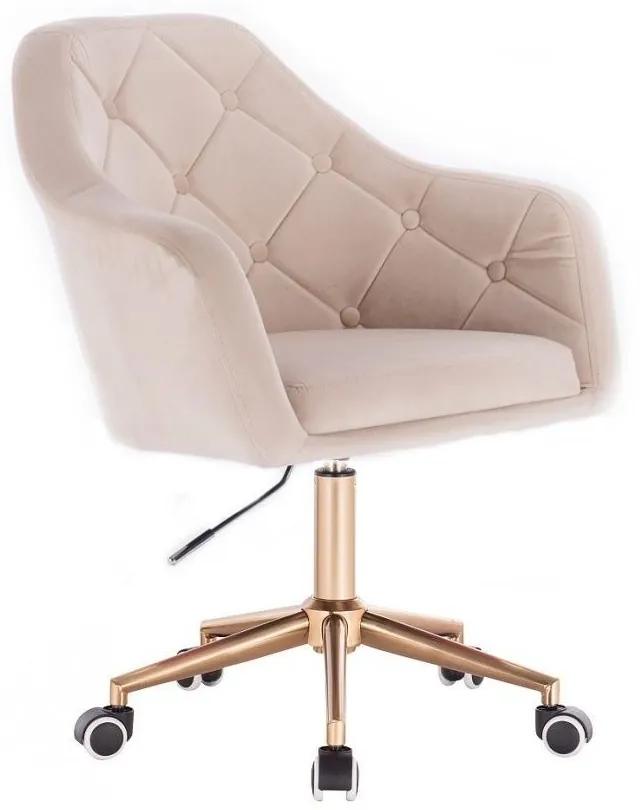 LuxuryForm DESIGN Kreslo ANDORA VELUR na zlatej podstave s kolieskami - krémové