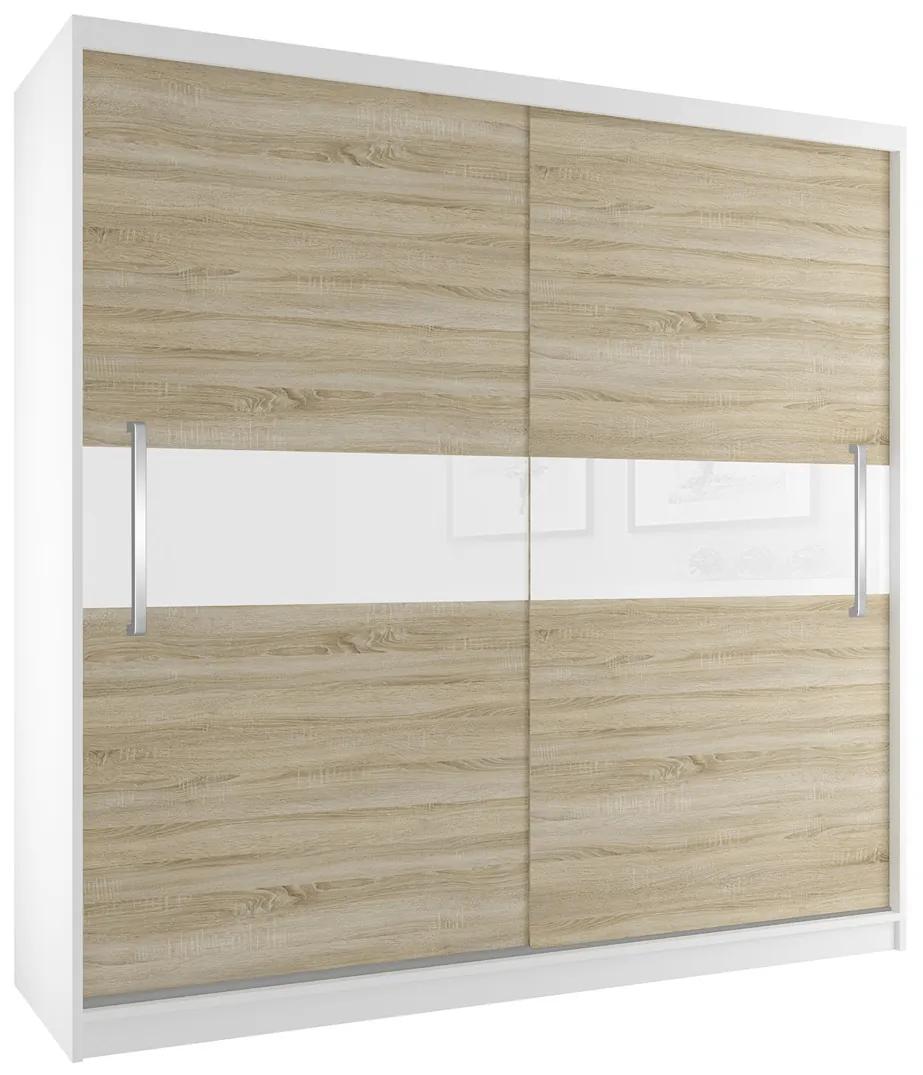 Šatníková skriňa 200 cm Belini biely mat / dub sonoma s posuvnými dverami SI SZP1/2/W/DS/W/UU