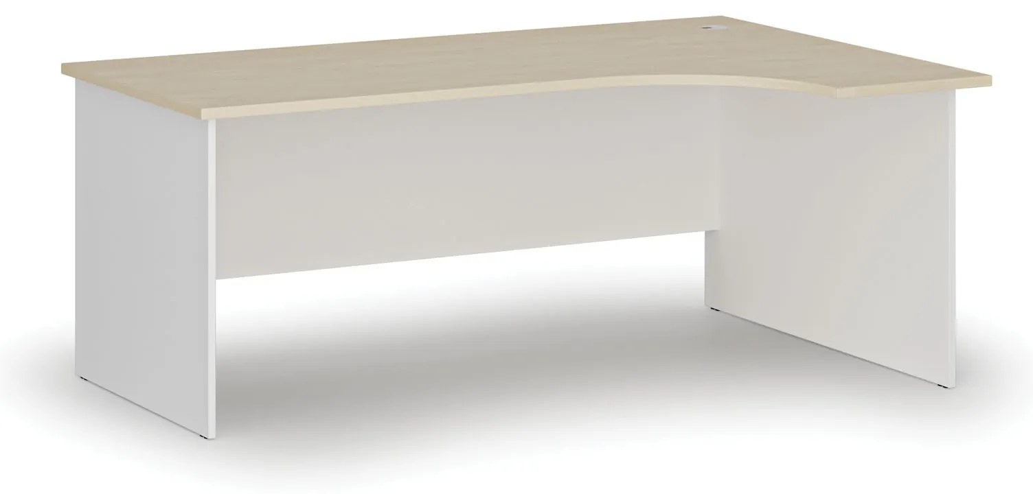 Rohový kancelársky písací stôl PRIMO WHITE, 180x120 cm, pravý, biela/breza