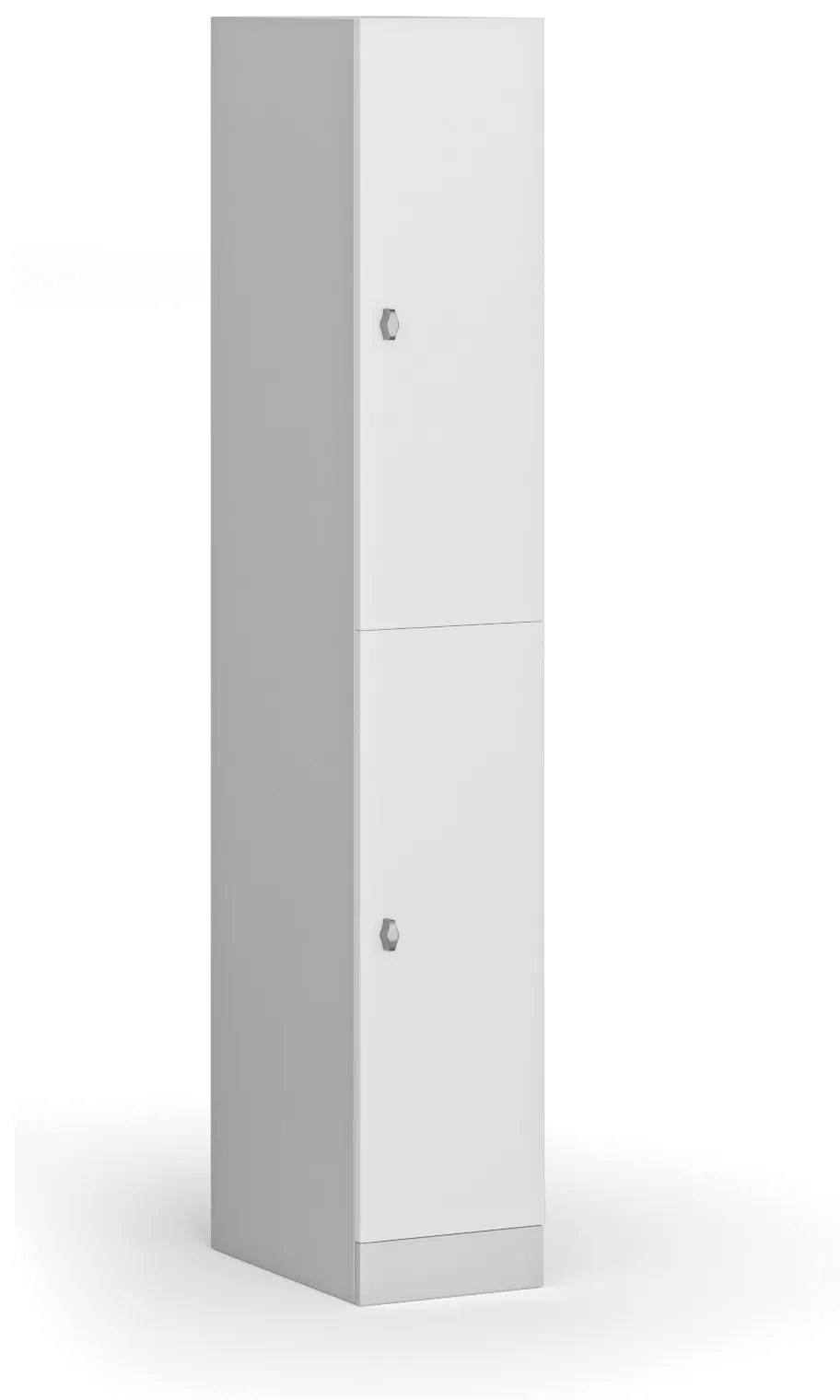 Šatníková skrinka s úložnými boxmi, 2 boxy, 1850 x 300 x 500 mm, otočný zámok, laminované dvere, biela