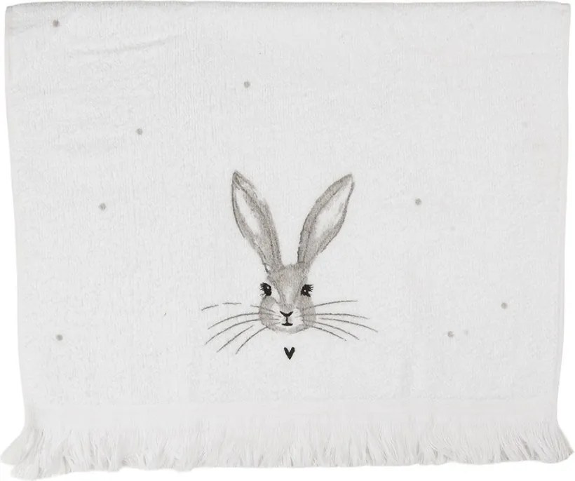 Biely froté uterák s hlavou králika a srdiečkom - 40*66 cm