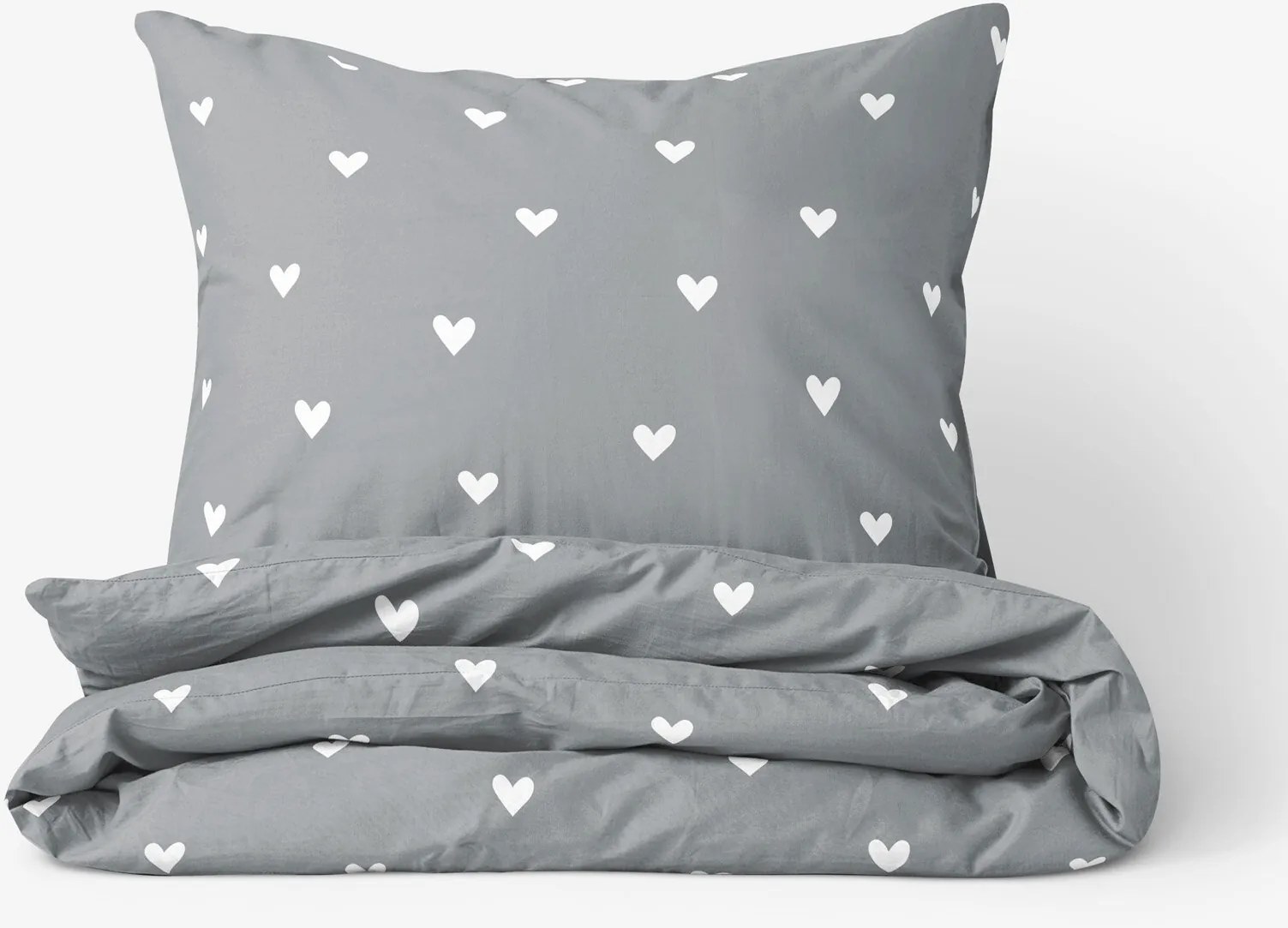 Goldea bavlnené posteľné obliečky - srdiečka na sivom 140 x 200 a 70 x 90 cm
