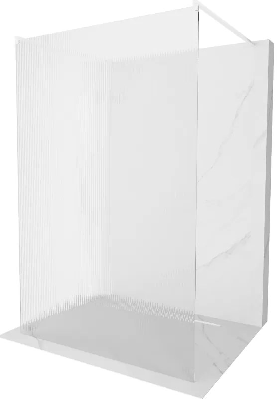 Mexen Kioto, sprchová zástena Walk-In 130 x 200 cm, 8mm sklo s rebrovým vzorom, biela profil, 800-130-002-20-09