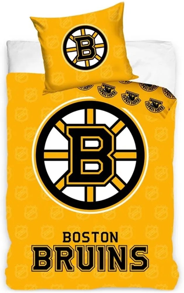 Hokejové posteľné obliečky NHL Boston Bruins Shields - 100% bavlna Renforcé - 70 x 90 cm + 140 x 200 cm