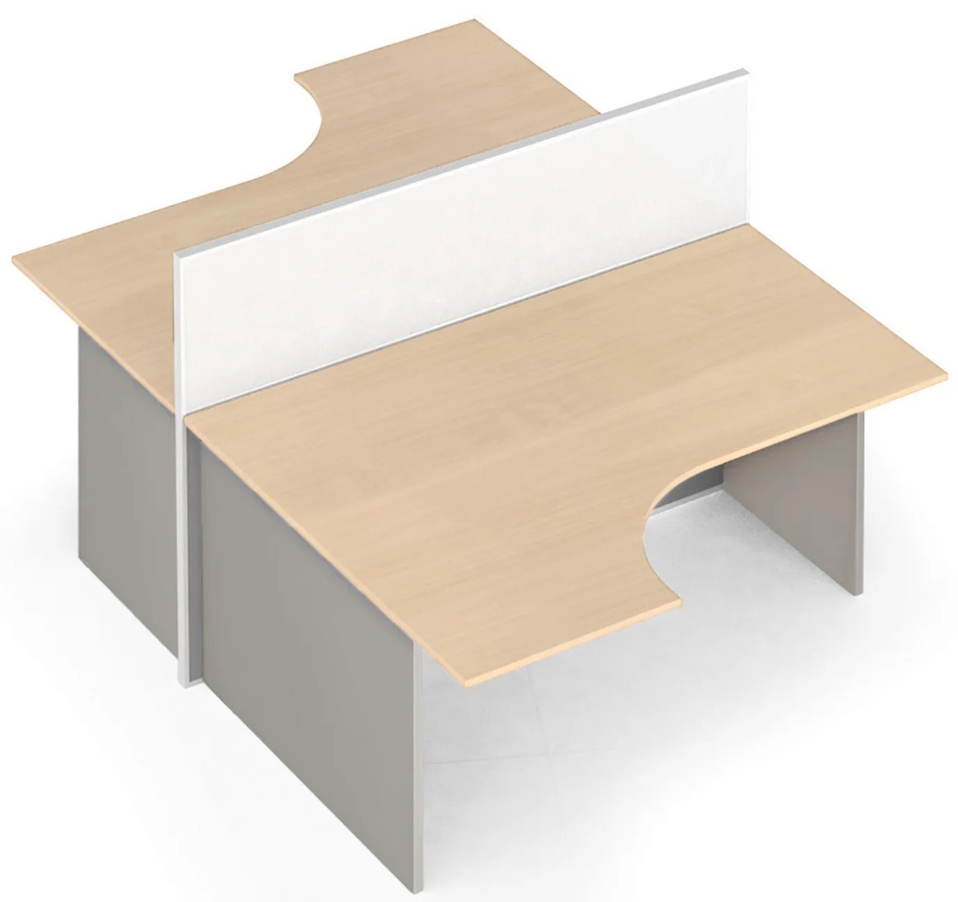Rohový kancelársky stôl PRIMO s paravánom, magnetická tabuľa, 2 miesta, sivá/breza