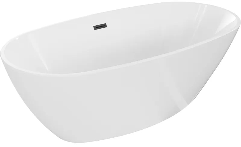 Mexen Eris, voľne stojaca vaňa 155 x 80 cm, biela, čierny matný prepad, 53441558000-70