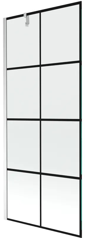 Mexen Next, vaňová zástena 1-krídlová 80 x 150 cm, fixné krídlo, 6 mm číre sklo s čiernym vzorom, chrómový profil, 895-080-000-00-77-01