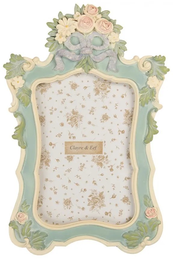 Béžovo-zelený pastelový fotorámik s kvetmi - 16*2*23 cm / 10*15 cm