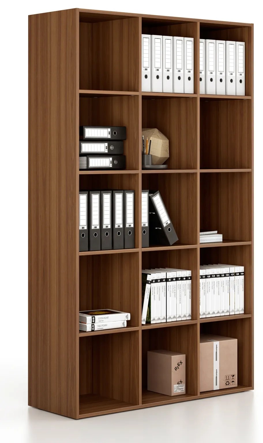 Regál FRAME, vysoká, 3 stĺpce, 2162 x 1299 x 450 mm, orech