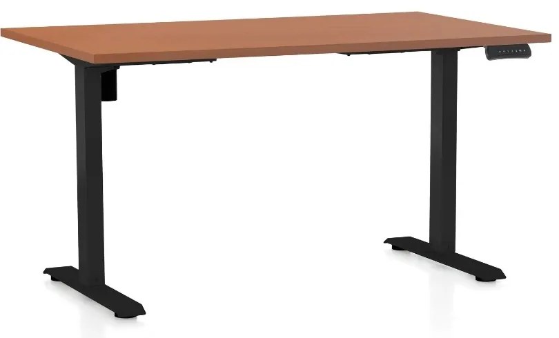 Výškovo nastaviteľný stôl OfficeTech B, 120 x 80 cm, čierna podnož, čerešňa