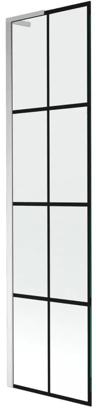 Mexen Next L, 1-krídlová vaňová zástena 50 x 150 cm, 6mm číre sklo-čierny vzor, chrómový profil, 895-050-000-03-77-01