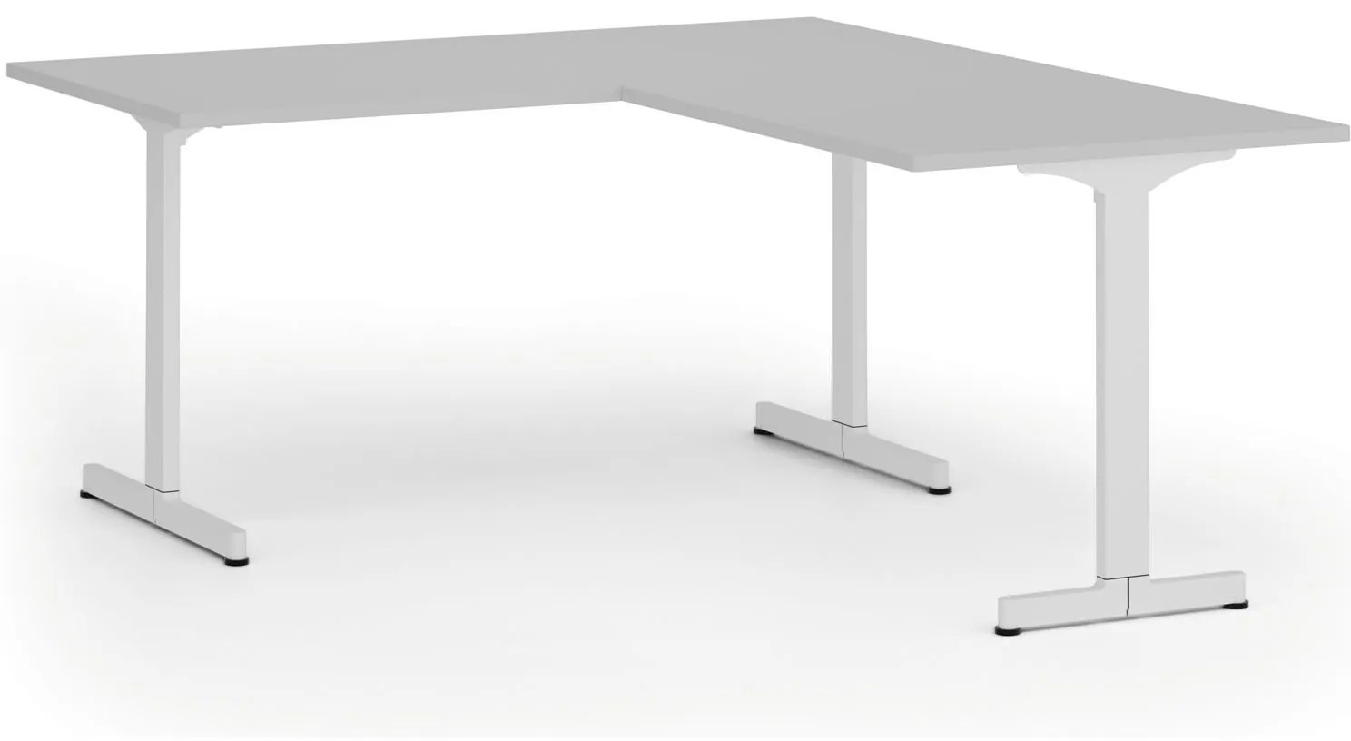 Kancelársky stôl PRIMO BETA L, 160x180 cm, biela podnož, sivá