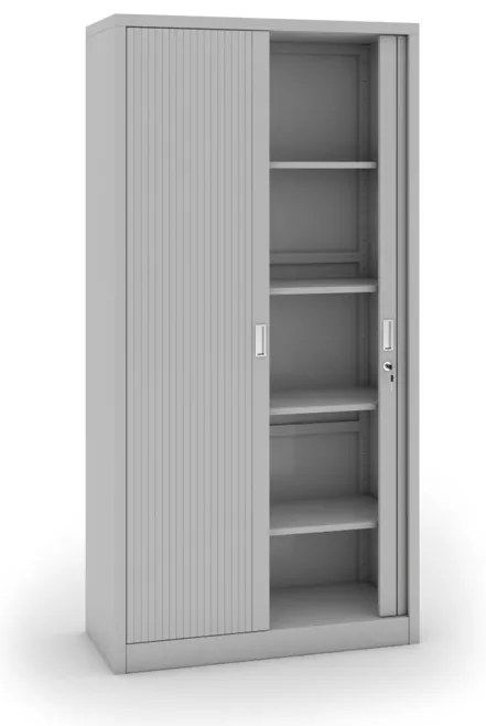 Kovová skriňa s roletovými dverami, 1990 x 1000 x 450 mm, demont, svetlo sivá