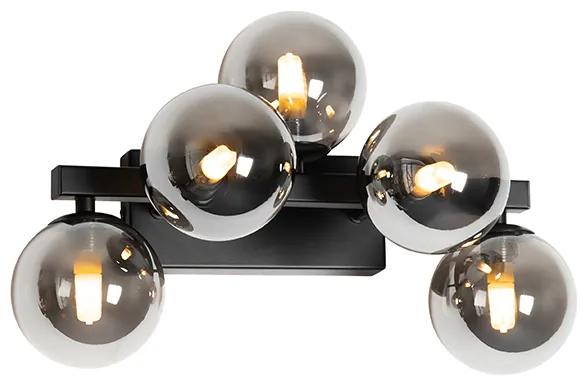 Moderná nástenná lampa čierna s dymovým sklom 5-svetlo - Bianca