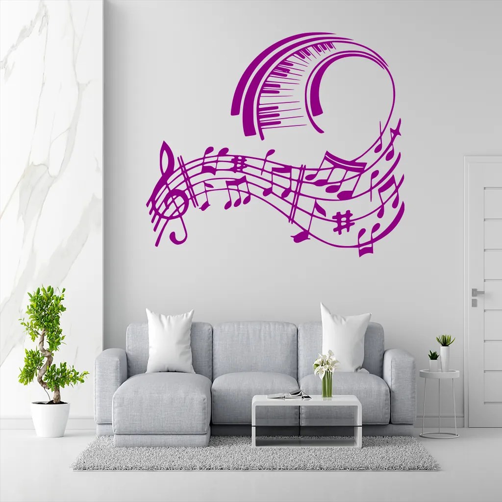 Veselá Stena Samolepka na stenu na stenu Skladba pre klavír Farba: fialová, Veľkosť: 60 x 52 cm