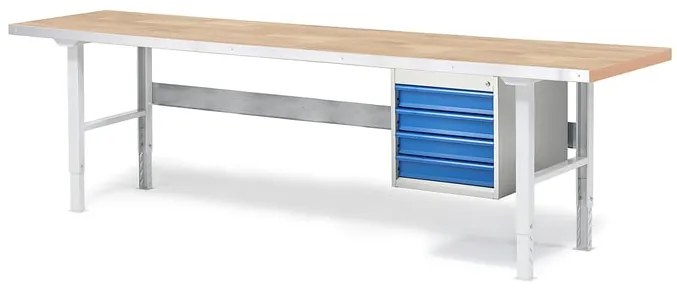 Dielenský stôl SOLID so 4 zásuvkami, 2500x800 mm, nosnosť 750 kg, dub