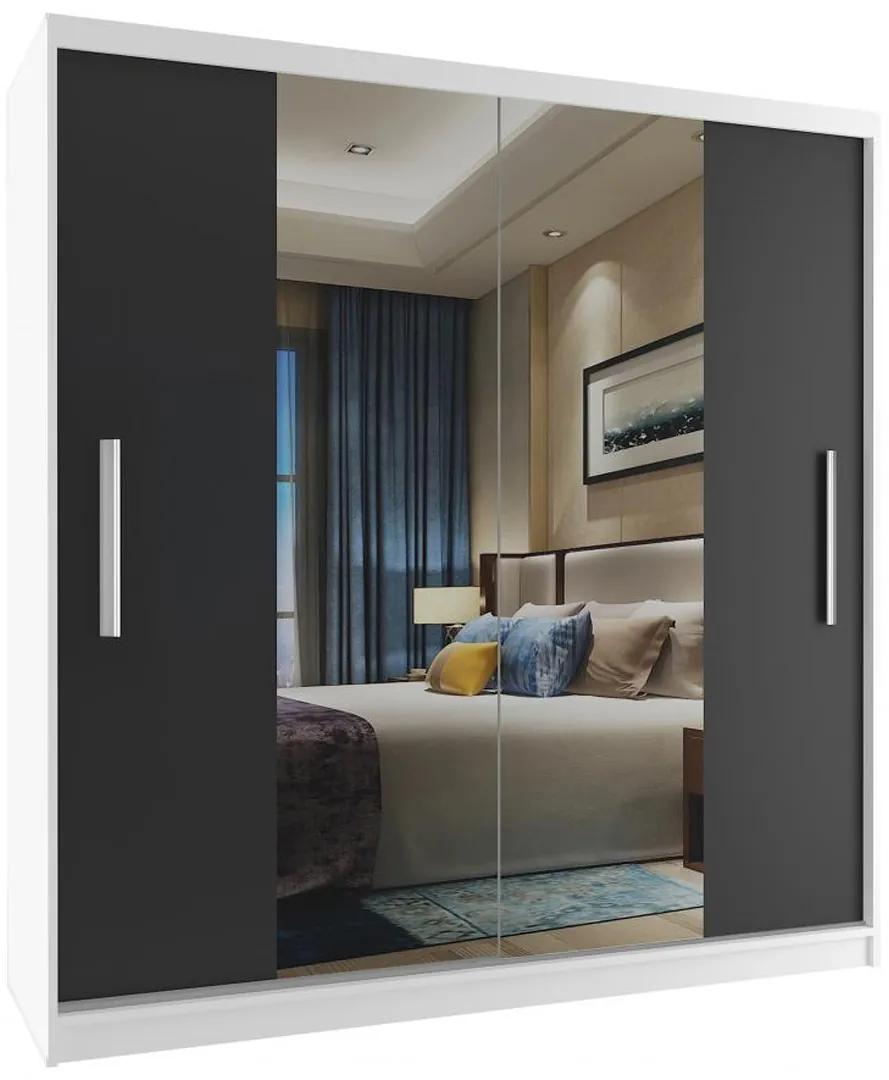 Šatníková skriňa 158cm Belini biely mat / čierny mat s posuvnými dverami a zrkadlom ME SZP3/2/W/B/0/AL