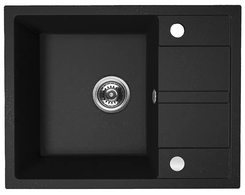 Kuchinox Viti, 1-komorový granitový drez 560x440x175 mm + sifón, čierna škvrnitá, LAV-SBX_713Y