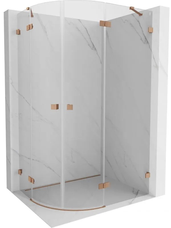 Mexen Lunar, polkruhový sprchový kút naklápací vpravo 80 x 70 cm, 8mm číre sklo, profil medená matná, 833-080P-070L-65-00