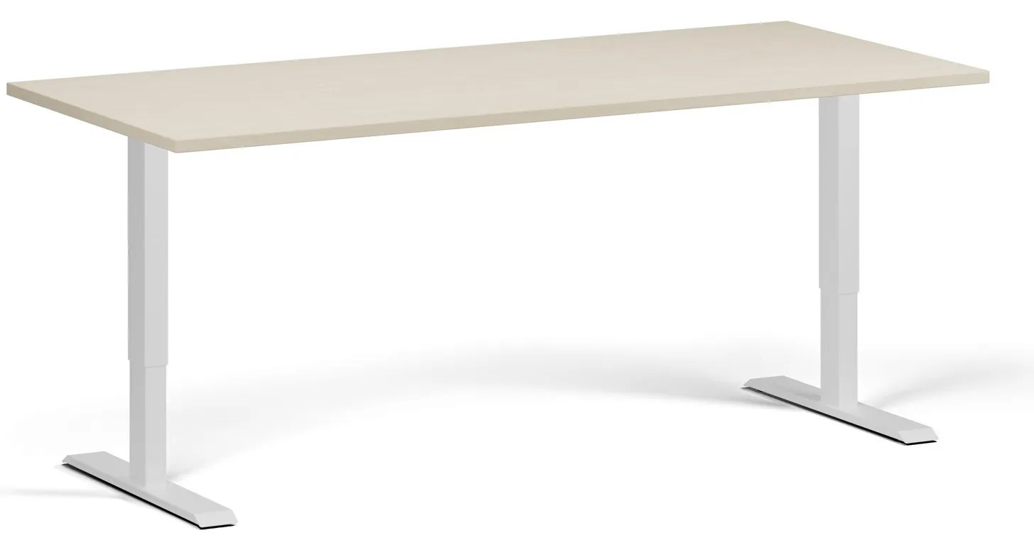 Výškovo nastaviteľný stôl, 180x80 cm, 2 motory, biela podnož, breza