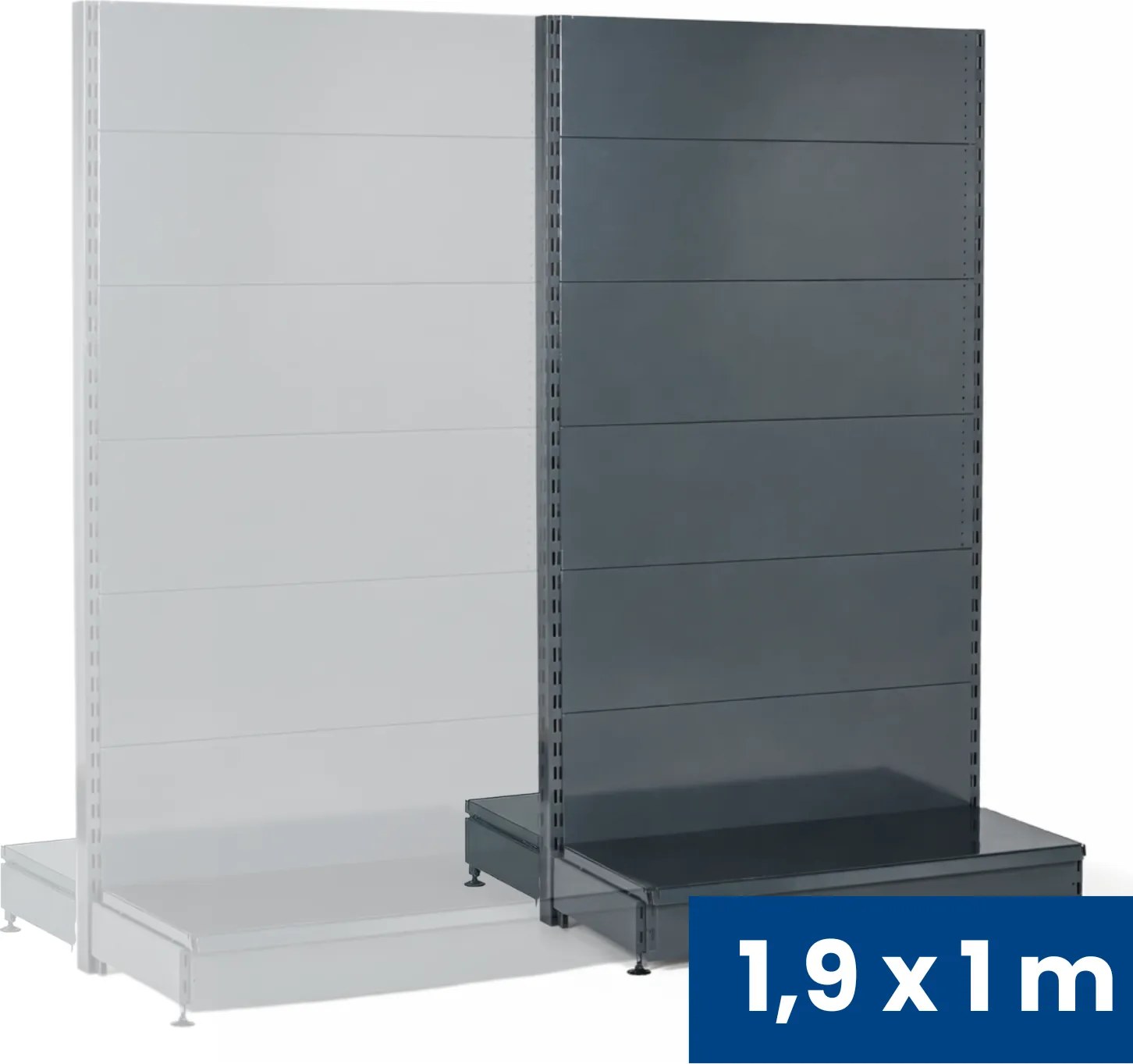 Predajný regál obojstranný, plné steny, 1900 x 1000 x 900 mm, prídavný, antracit