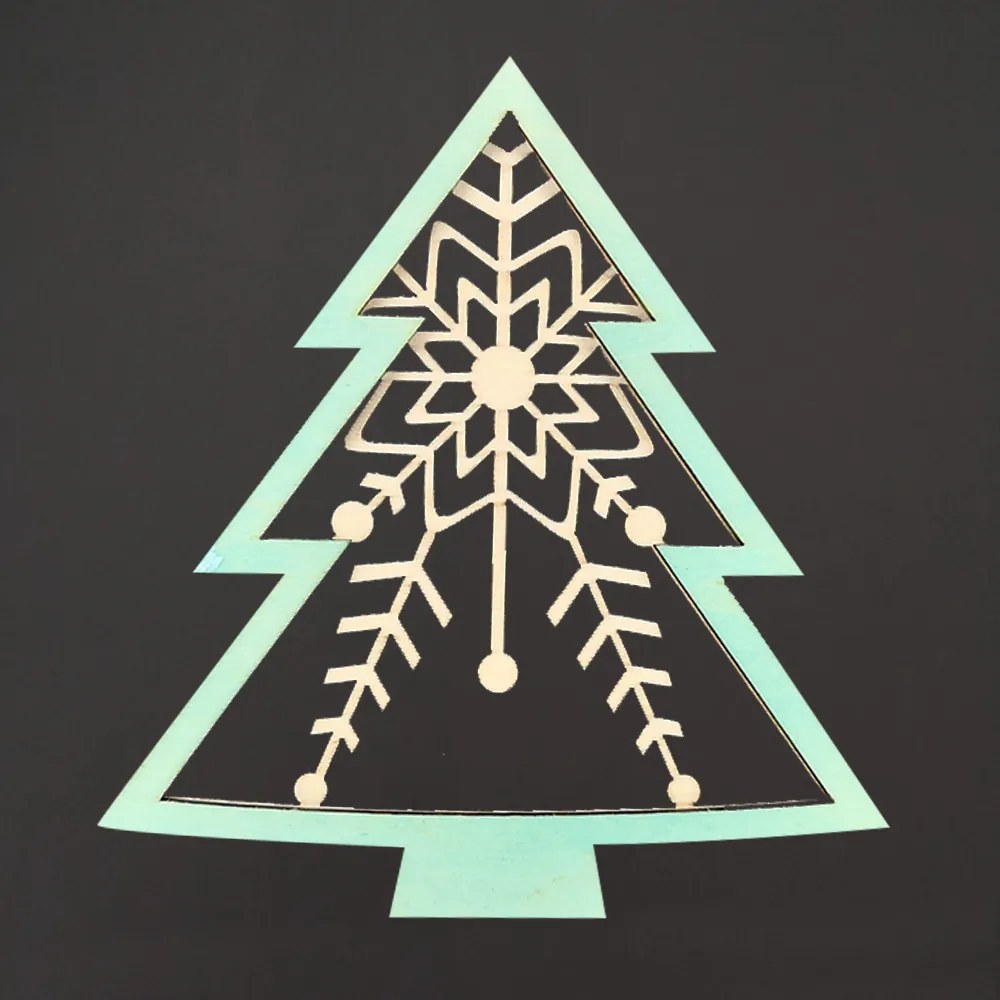 AMADEA Drevená ozdoba stromček - vločka dvojitý zelený, 9 cm, český výrobok