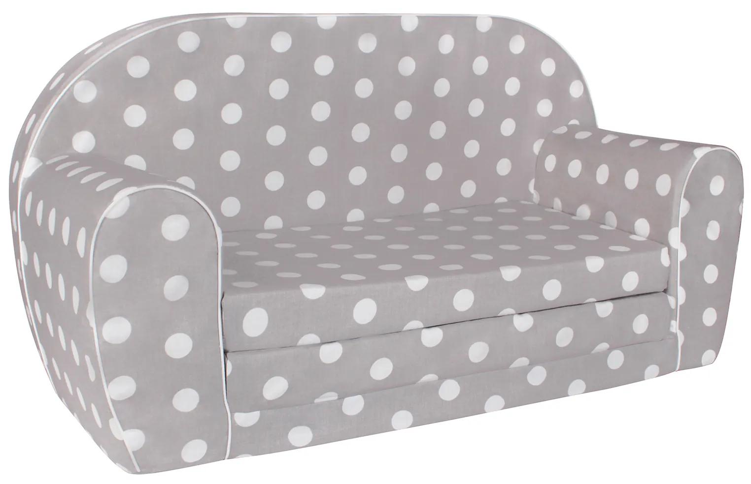 Detská rozkladacia MINI pohovka bodky - šedá