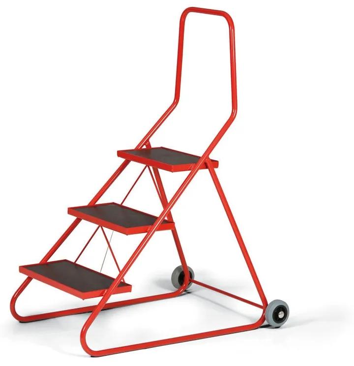 Oceľové mobilné schodíky, 3 stupne, výška plošiny 63 cm Oceľové mobilné schodíky, 3 stupne, výška plošiny 63 cm