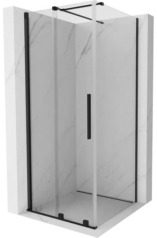 Mexen Velar, sprchový kút s posuvnými dverami 90(dvere) x 90(stena) cm, 8mm číre sklo, čierna matná, 871-090-090-01-70