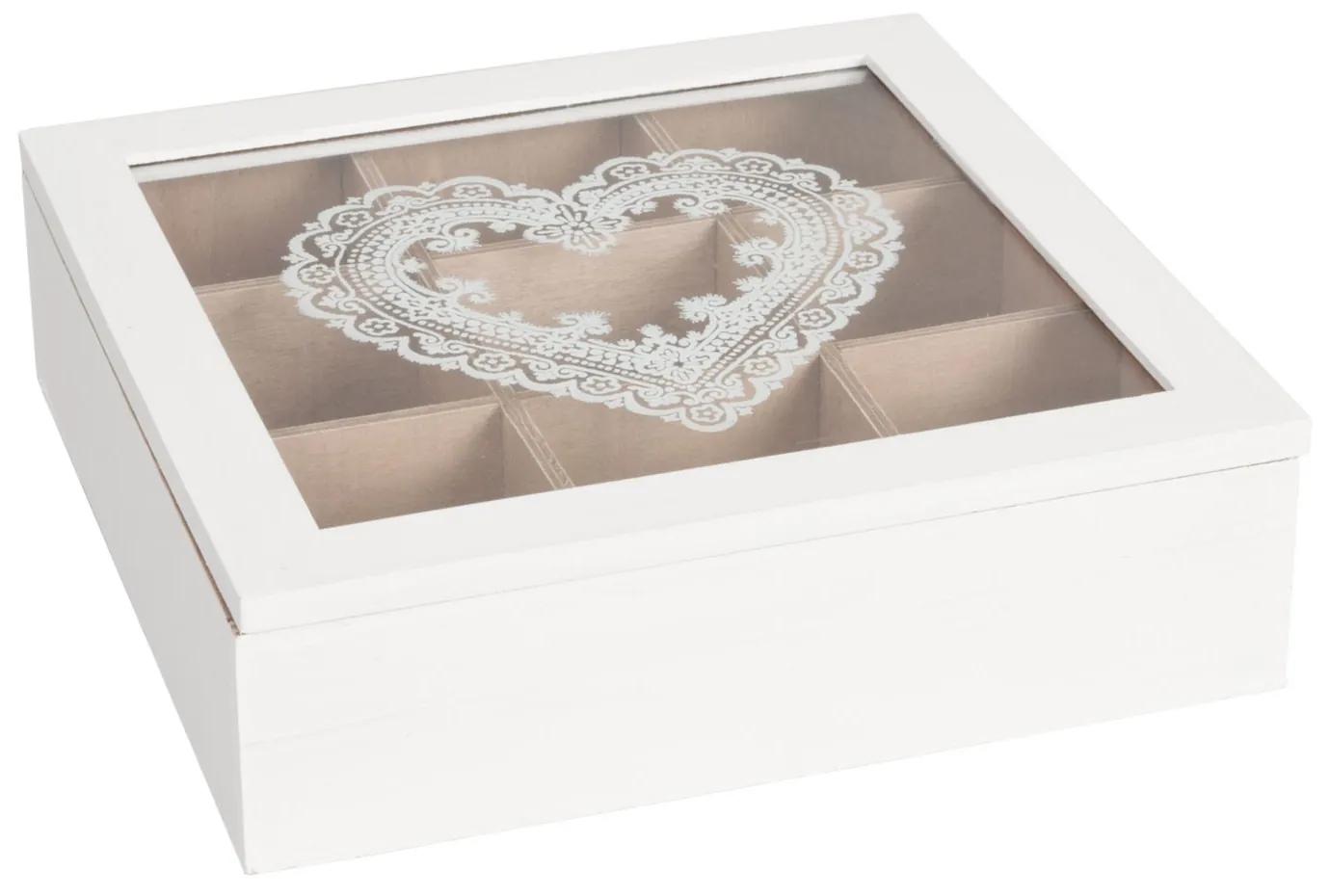 Krabička na čaj s dekorem srdce -24*24*7 cm Krabička na čaj s dekorem srdce -24*24*7 cm